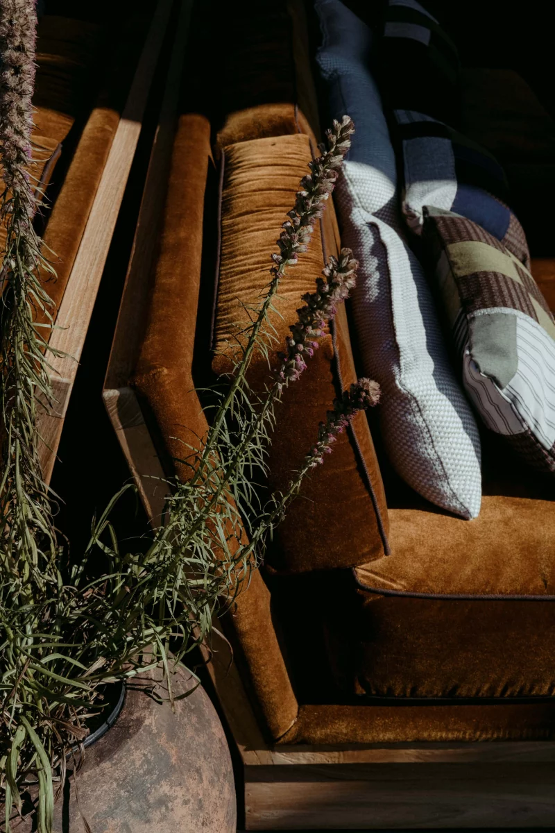 Interior details at the farm-to-table restaurant, Clay, at Wildflower Farms in the Hudson Valley.